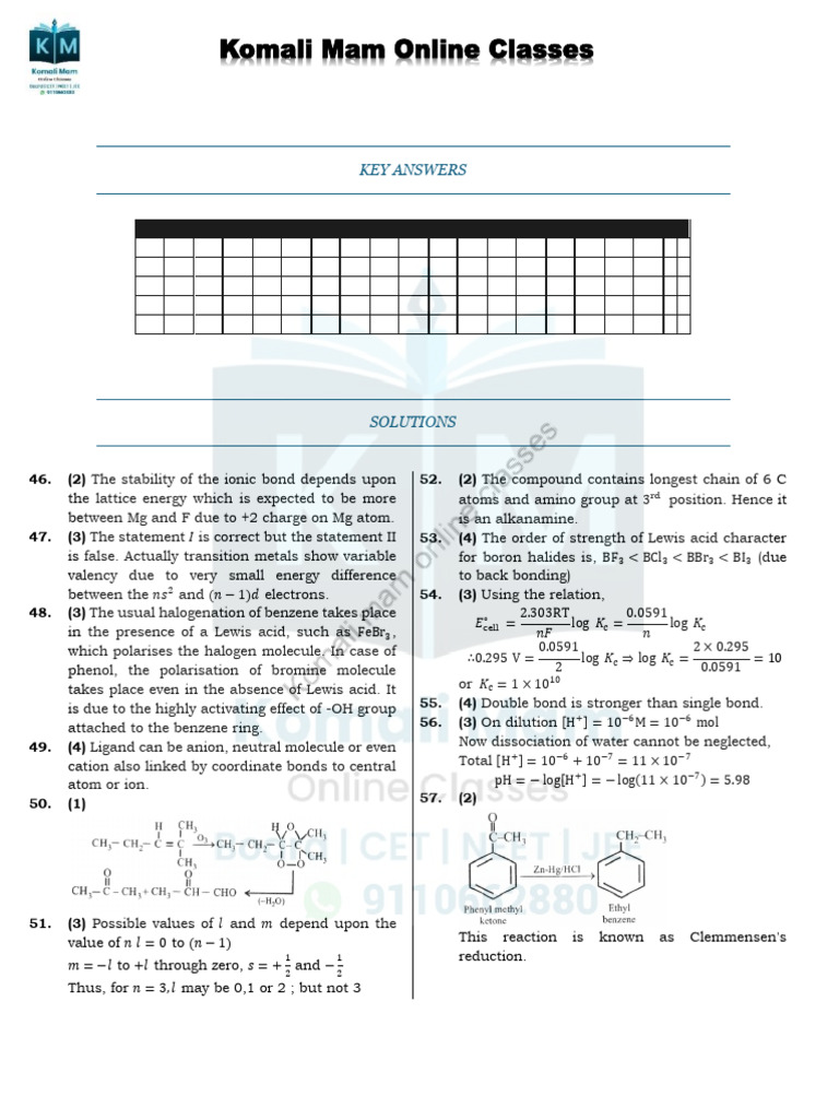 Chemistry Key Answers and Solutions | PDF | Chemical Compounds | Chemistry