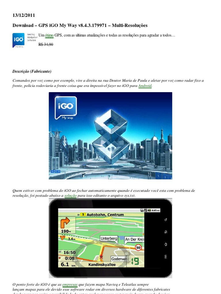 GPS iGO My Way v8.4.3, PDF, Android (sistema operacional)