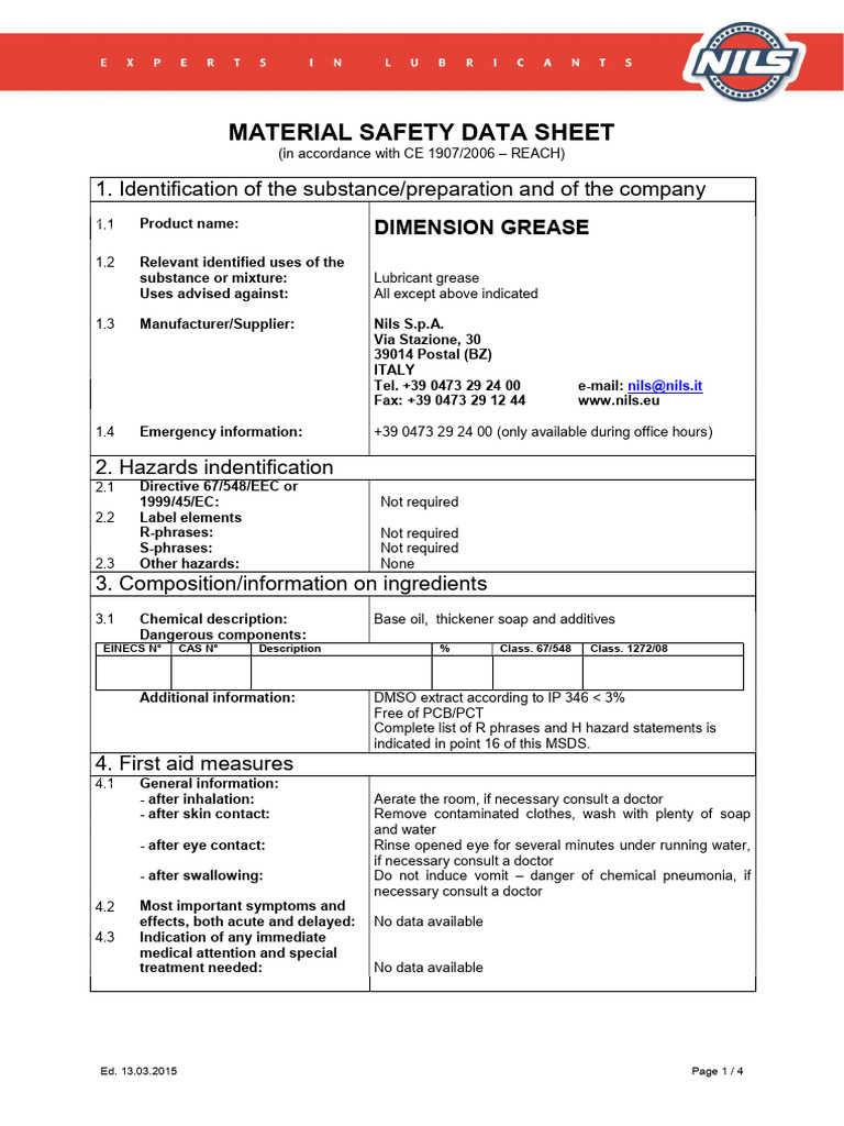 Dimension Grease MSDS Overview | PDF | Chemistry | Materials