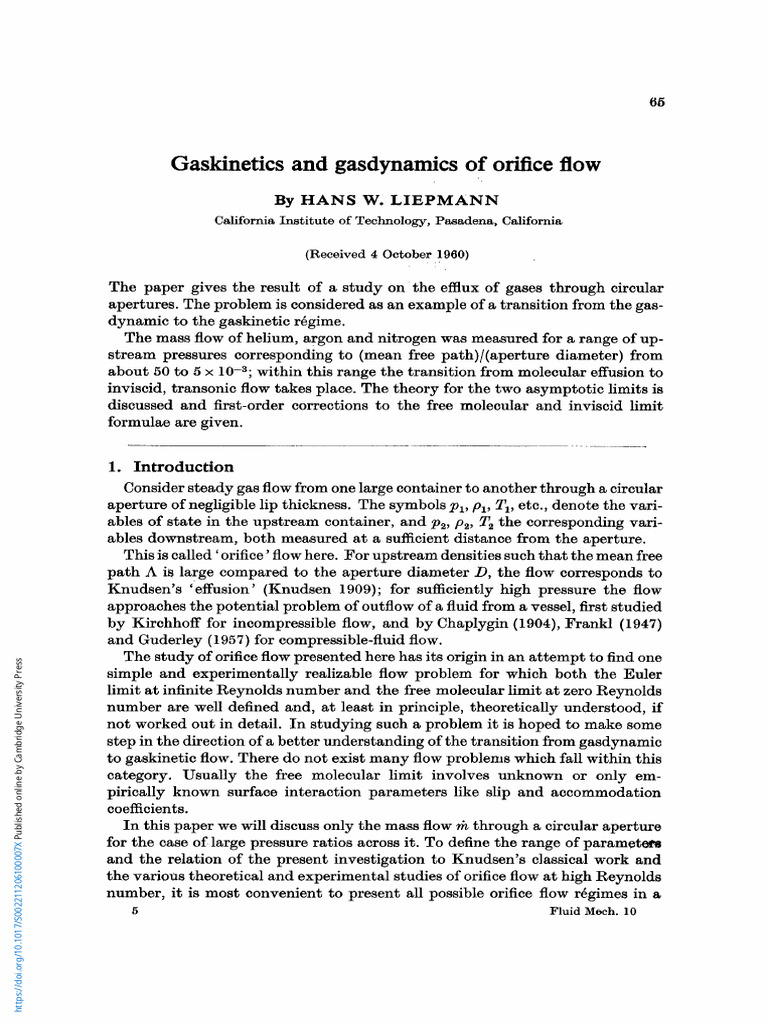 Orifice Flow: Gaskinetics Study | PDF | Fluid Dynamics | Reynolds Number