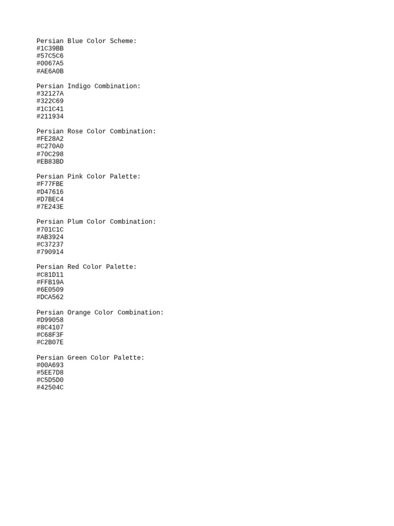 Persian Color Palette and Codes | PDF
