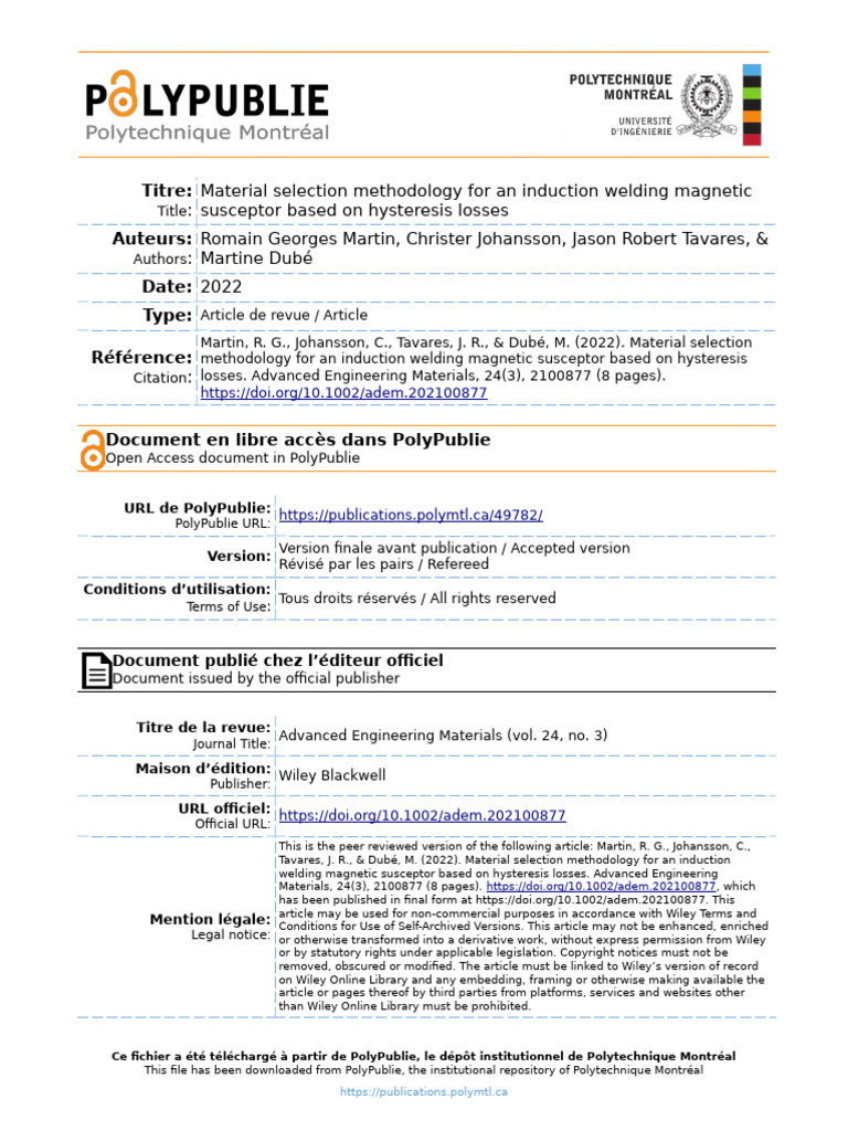 2022 Martin Material Selection Methodology Induction Welding | PDF ...