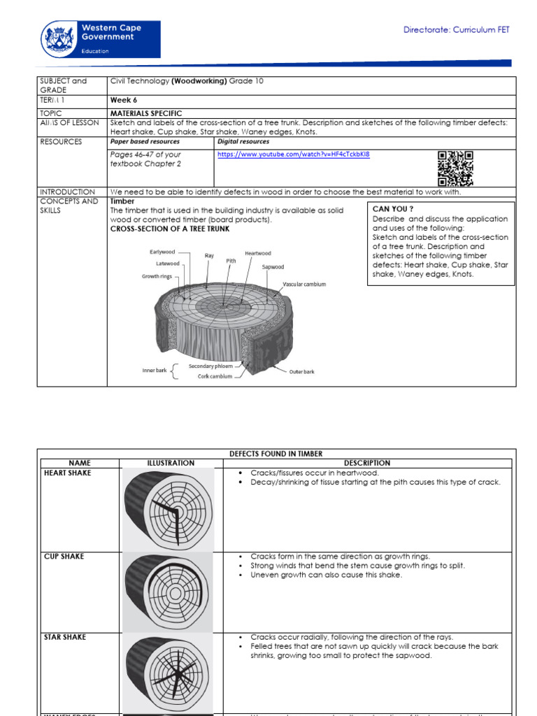 Timber Defects in Woodworking Grade 10 | PDF | Wood | Lumber