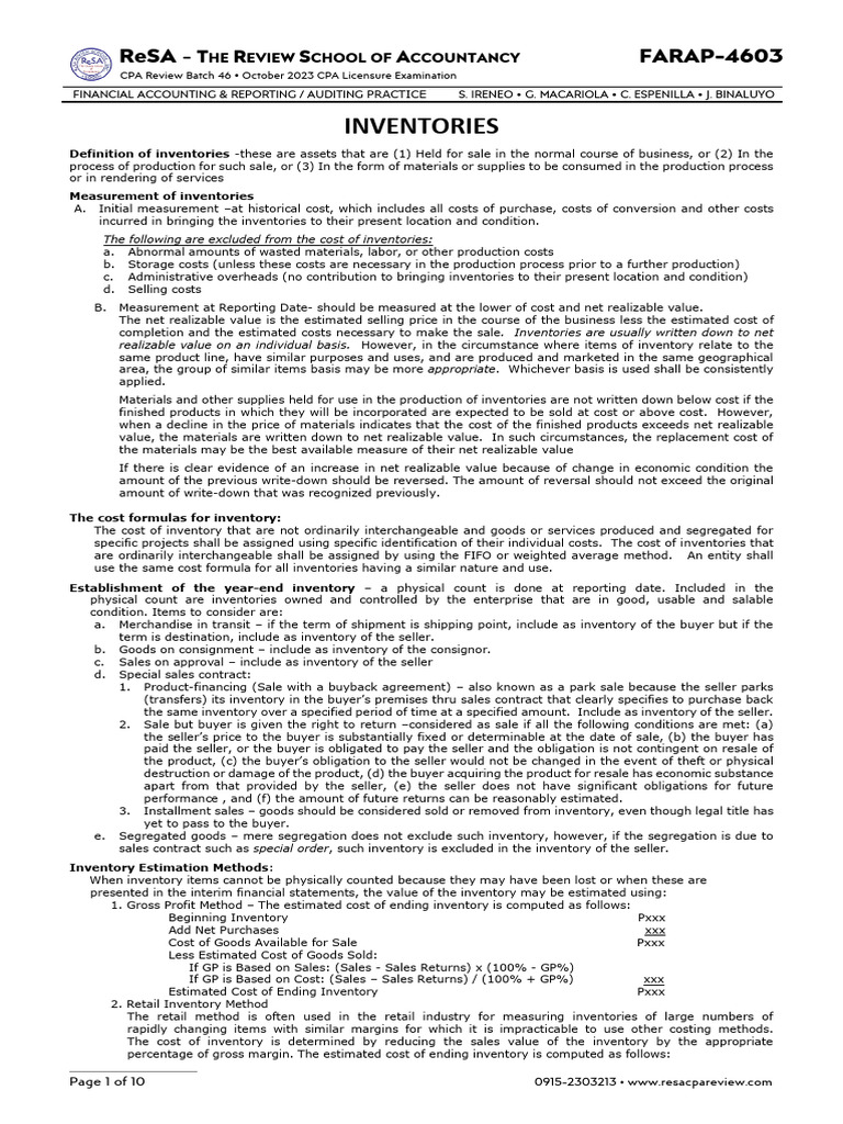 FARAP 4603 (Inventories) | PDF | Cost Of Goods Sold | Inventory