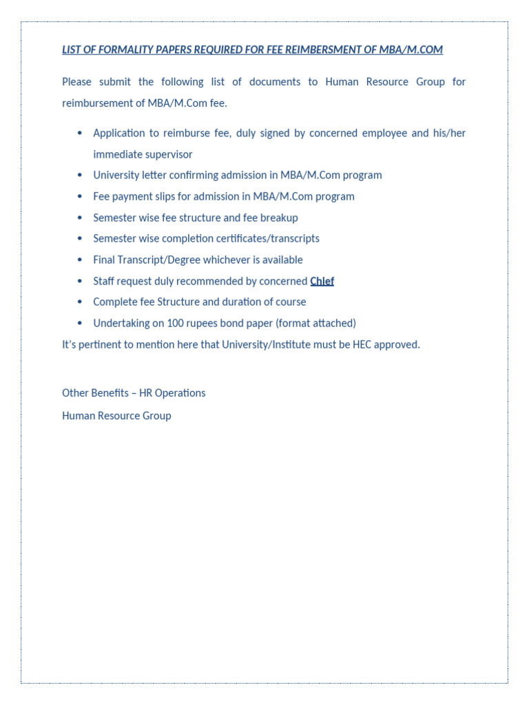 MBA/M.Com Fee Reimbursement Documents | PDF | Private Law | Business