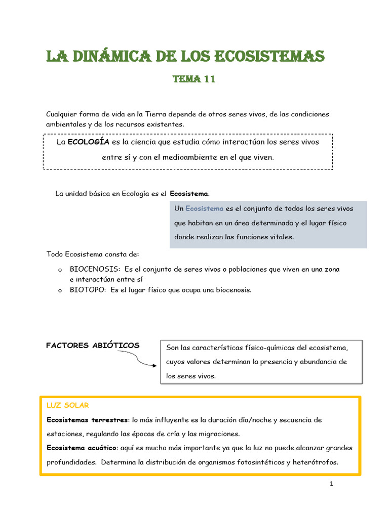 Dinámica de los Ecosistemas Terrestres y Acuáticos | PDF | Ecosistema ...