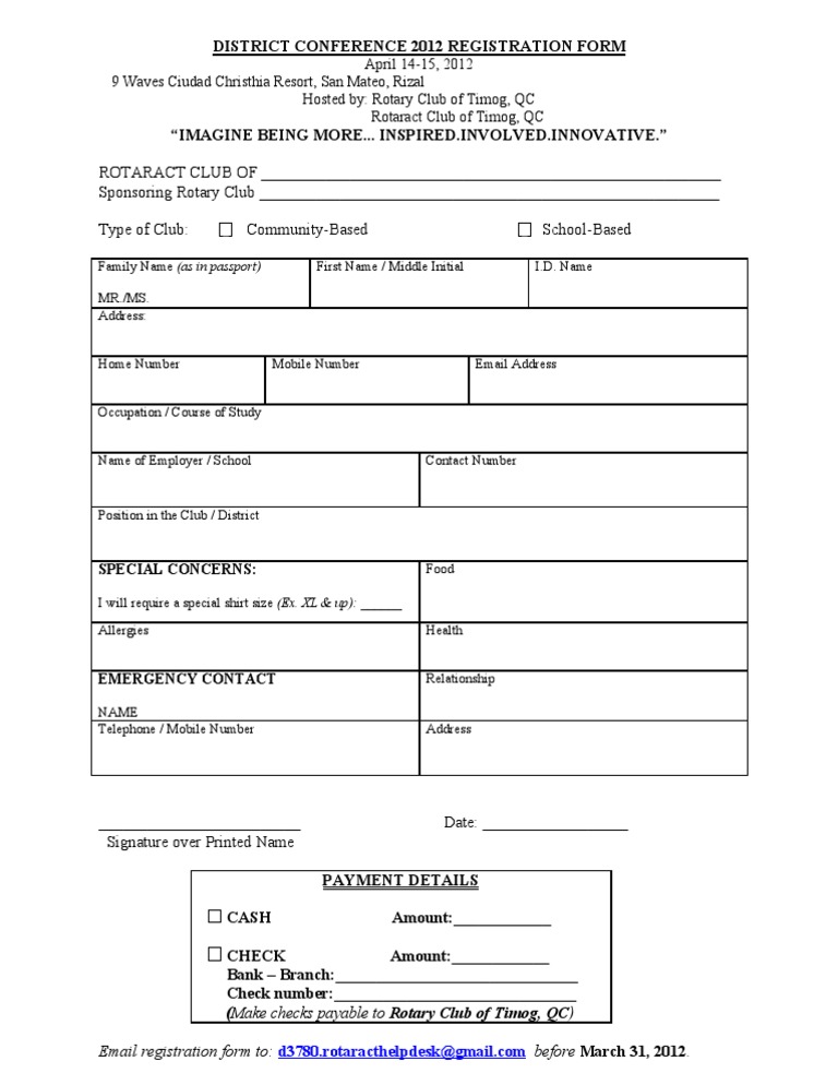 District Conference 2012 Registration Form | PDF