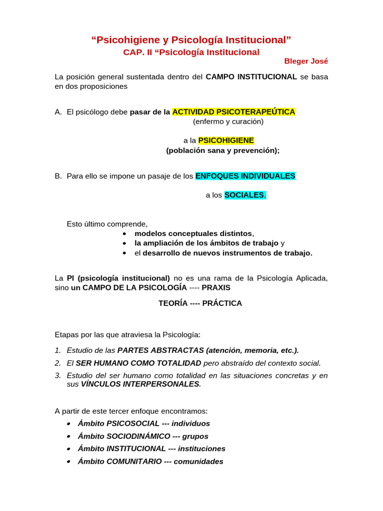 Bleger - Psicohigiene y Psicología Institucional - CAP. II - Psicología ...