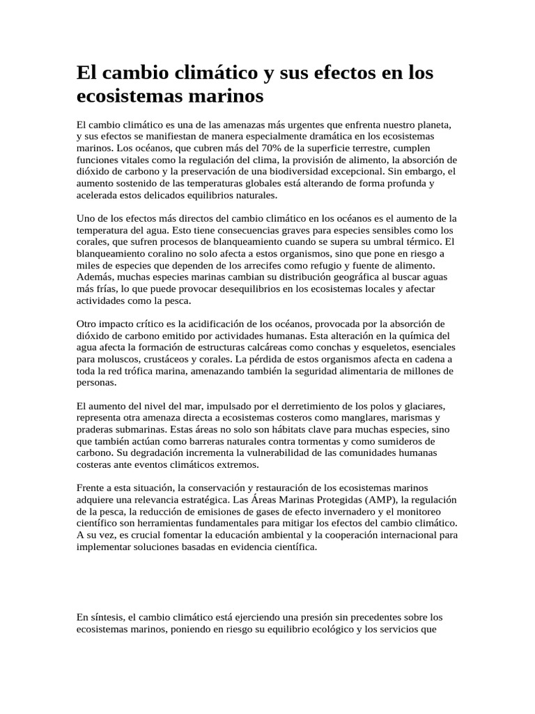 El Cambio Climático y Sus Efectos en Los Ecosistemas Marinos | PDF ...