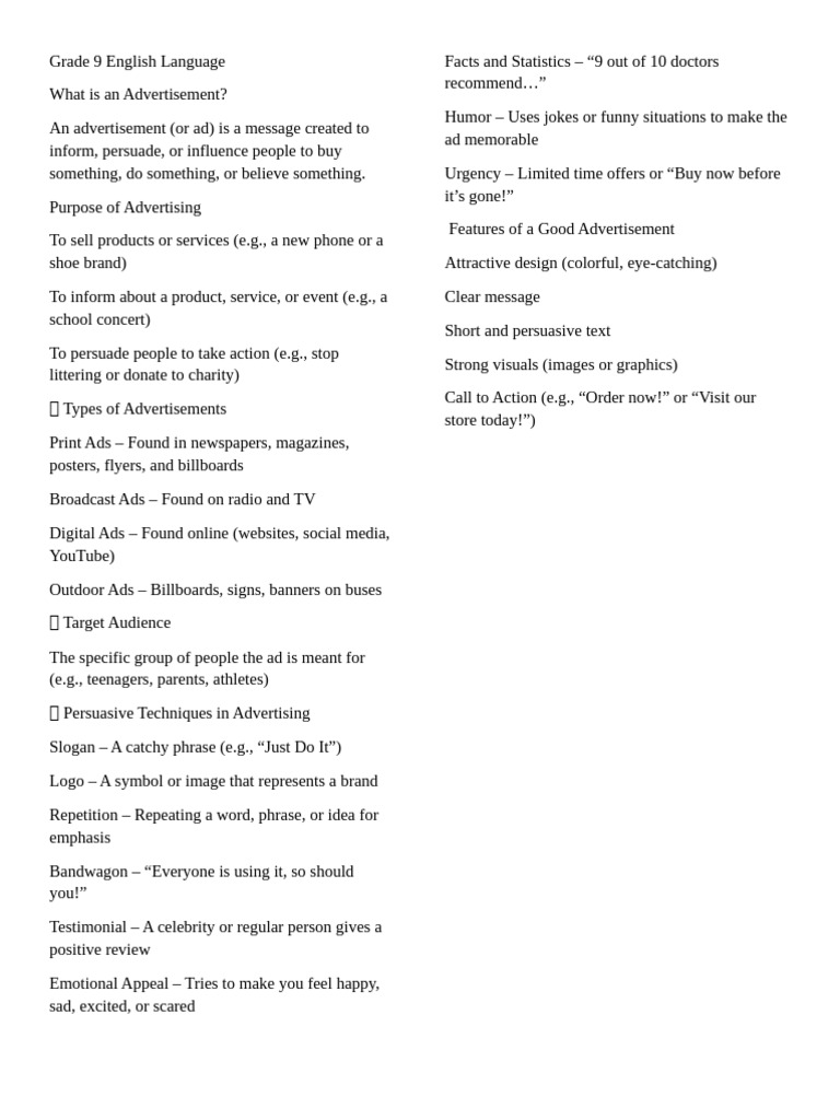Understanding Advertisements in Grade 9 | PDF