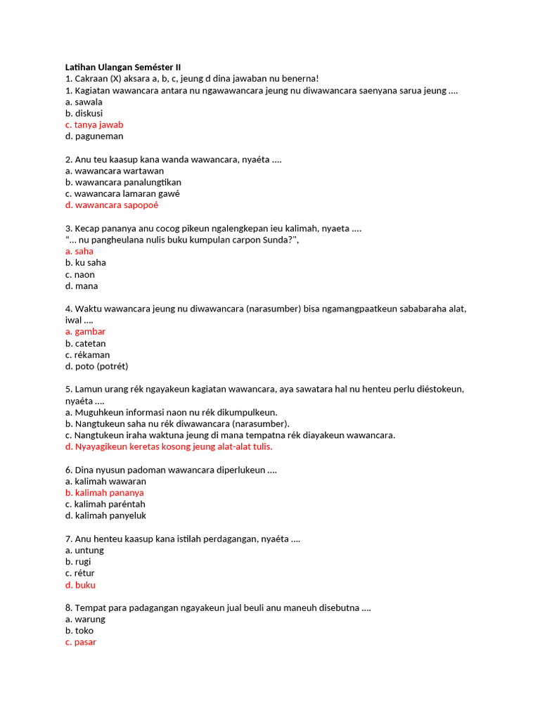 Latihan Ulangan Seméster II BSunda | PDF
