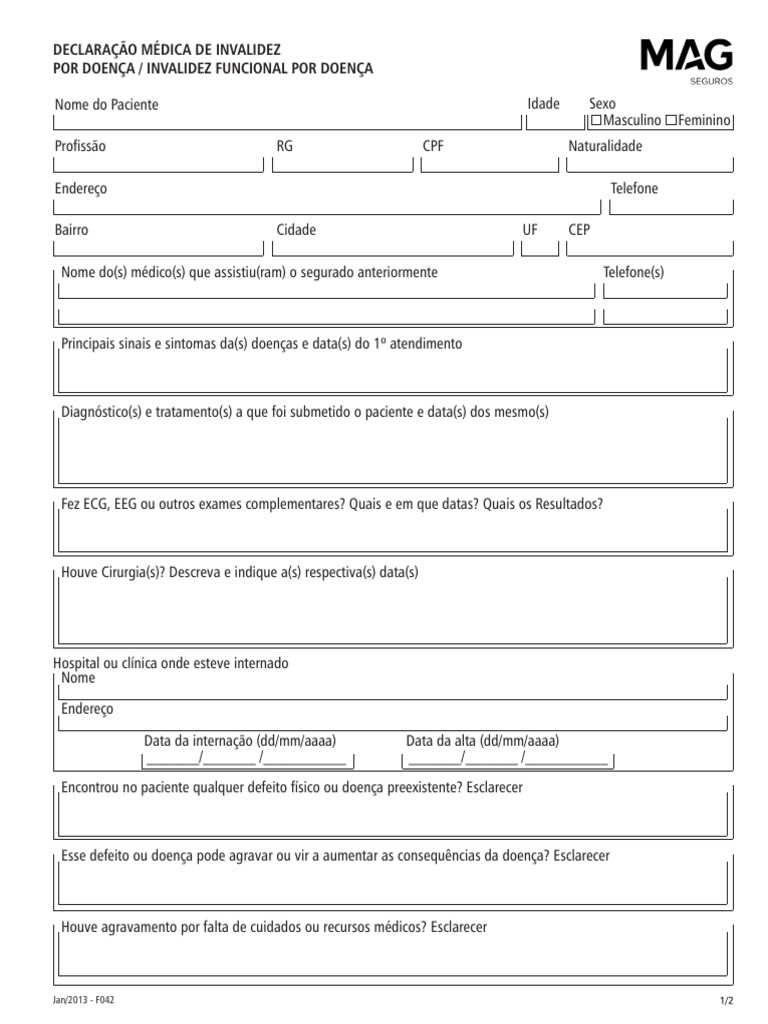 Declaração Médica de Invalidez | PDF | Ciências da Saúde | Sistema de saúde