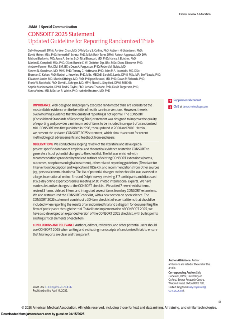 CONSORT 2025 Reporting Guidelines Update | PDF | Methodology ...