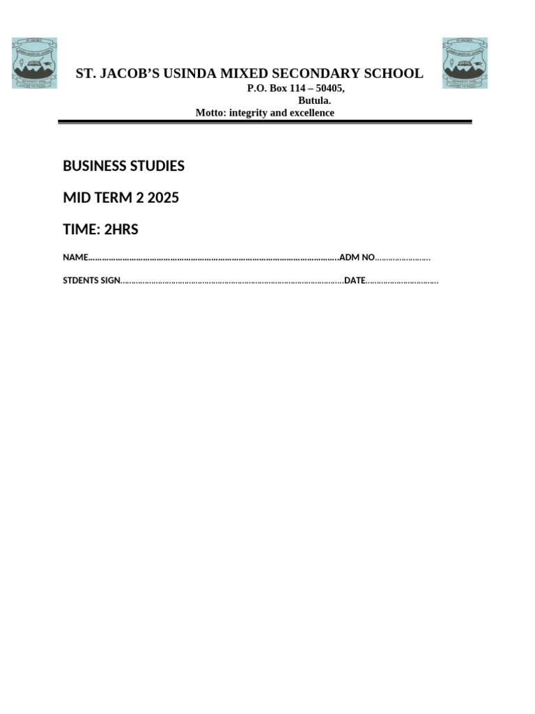 Business Studies Mid Term Exam 2025 | PDF | Market (Economics) | Marketing