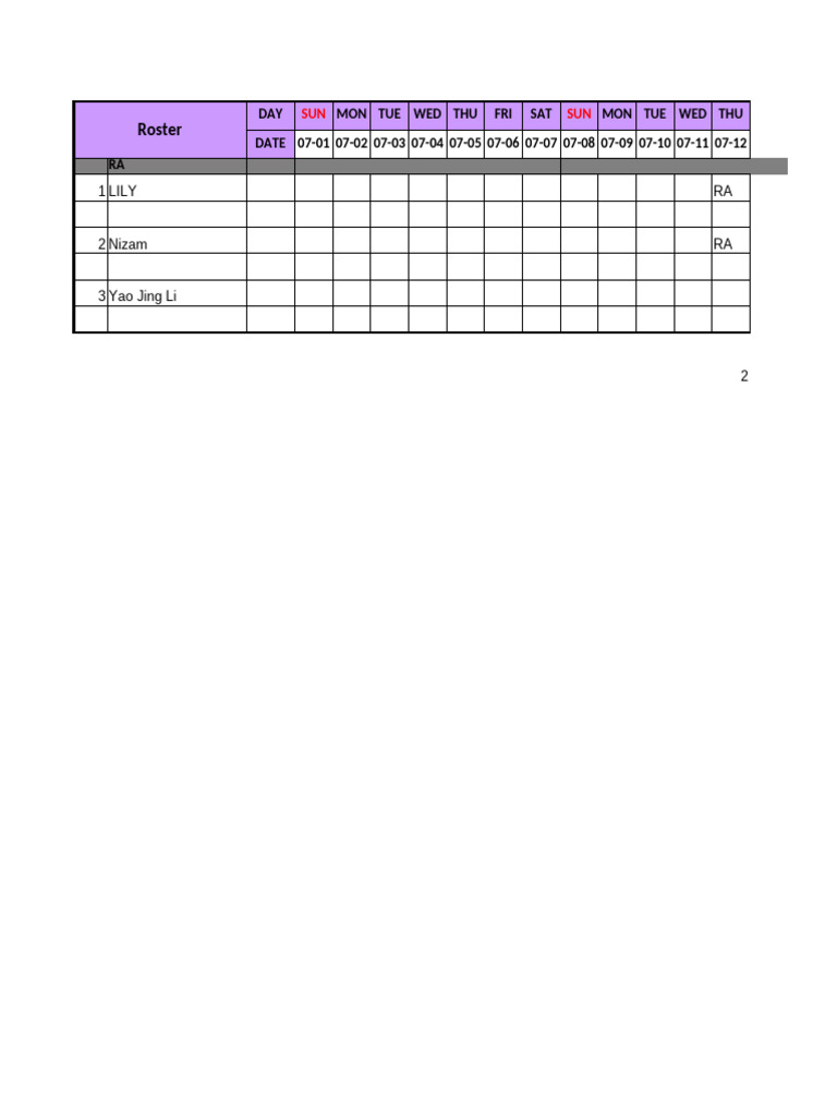 July-August Staff Roster Schedule | PDF