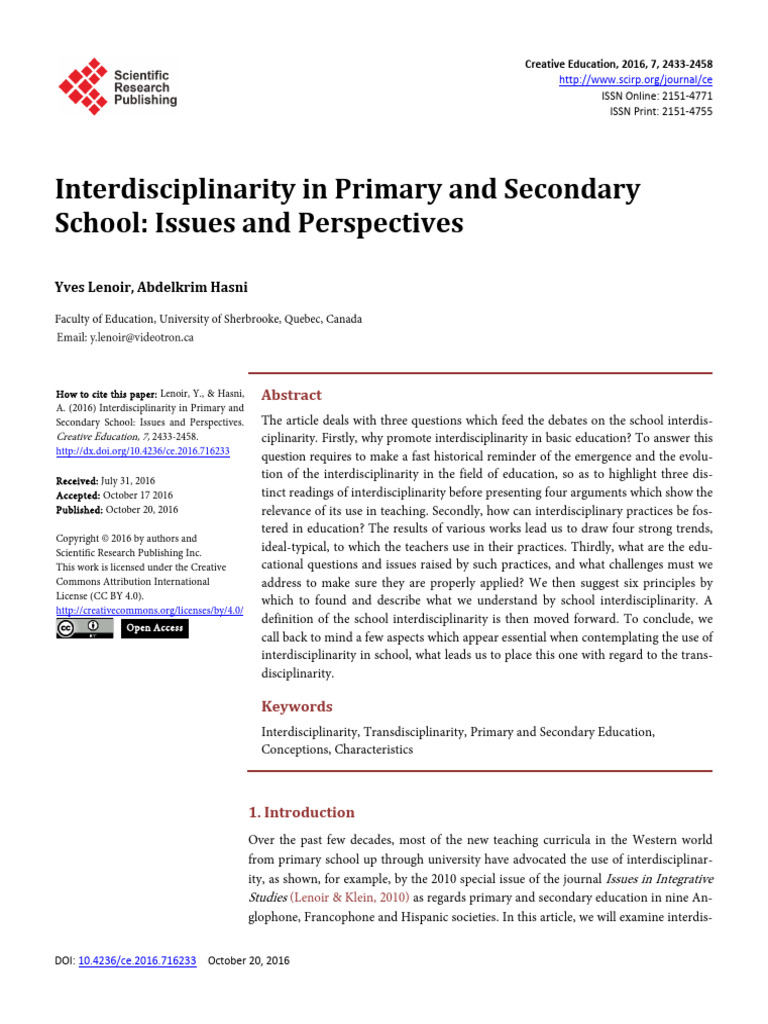 Interdisciplinarity in Primary and Secondary School | PDF ...