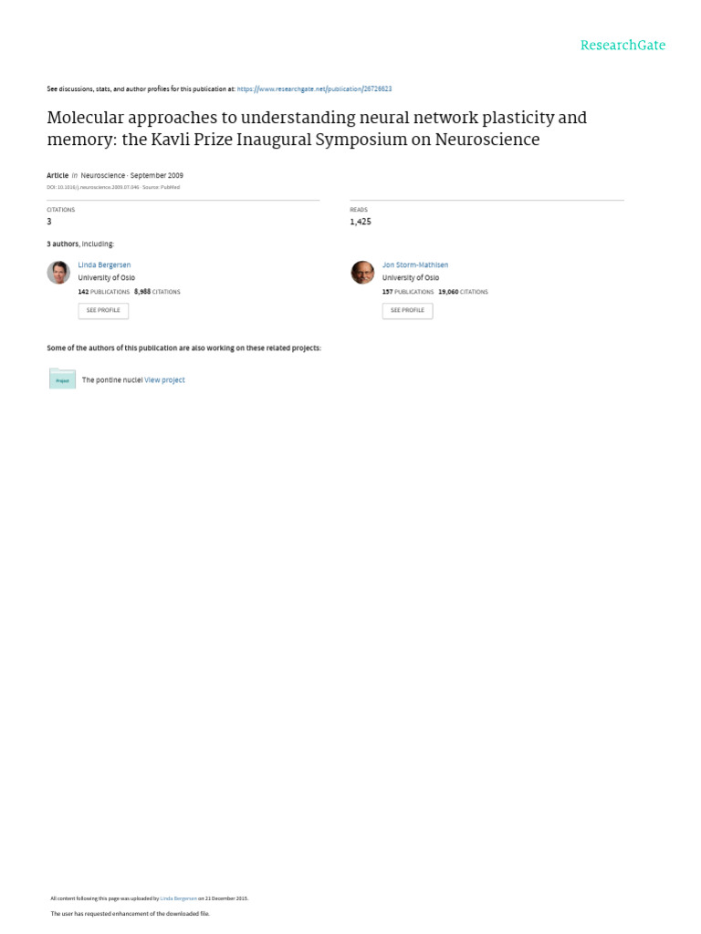 Molecular Approaches To Understanding Neural Netwo | PDF | Long Term ...