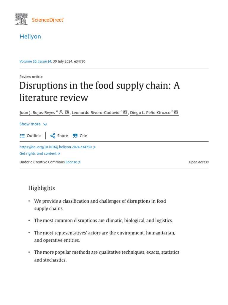 Food Supply Chain Disruptions Review | PDF | Food Security | Supply Chain