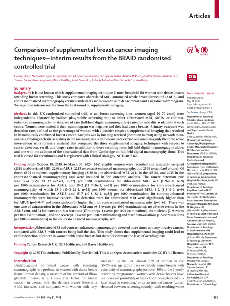 Interim Results: BRAID Imaging Trial | PDF | Mammography | Medical Imaging