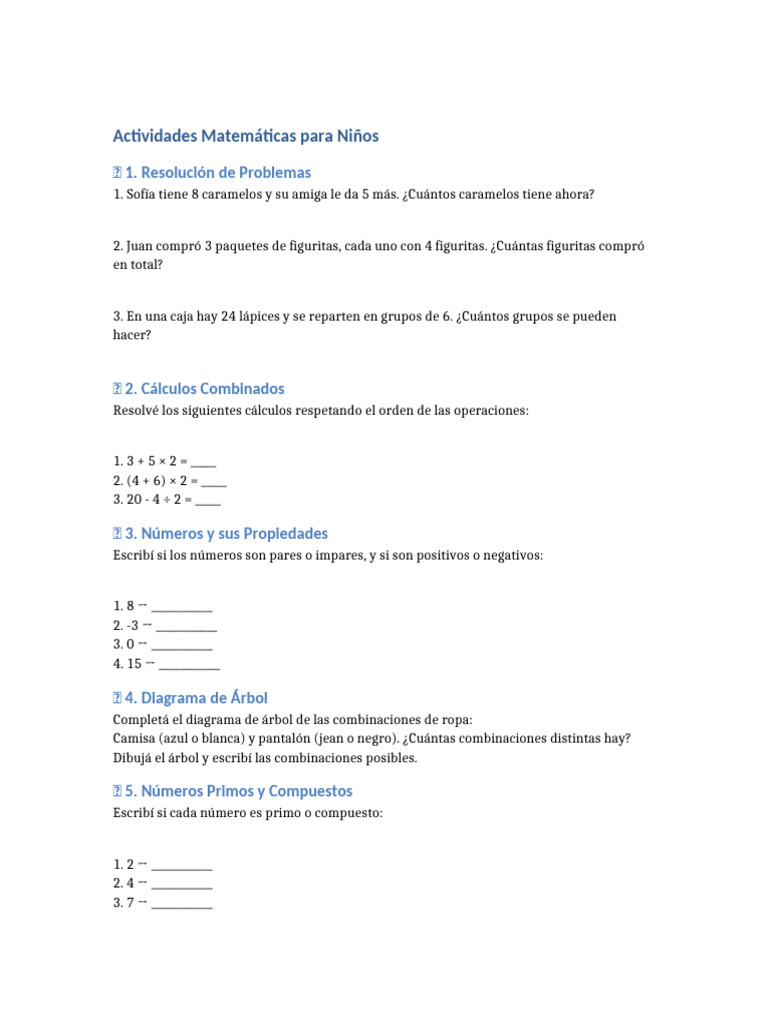 Actividades Matem ticas Para Ni os PDF