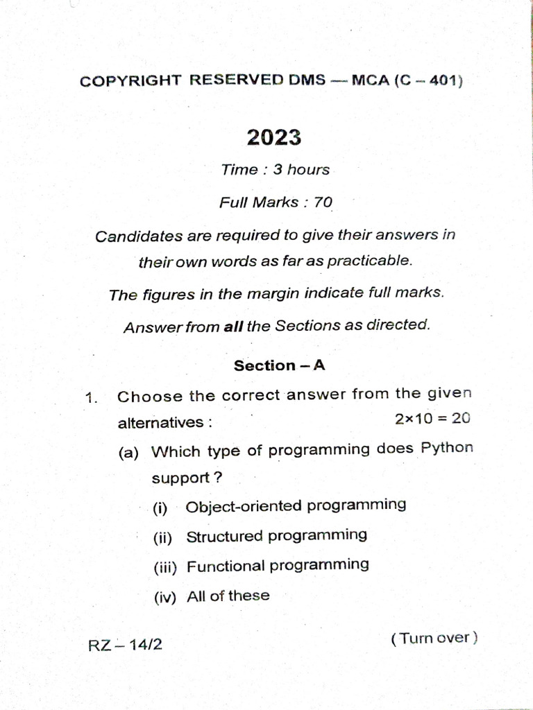 Python Programming Exam Questions | PDF | Python (Programming Language ...