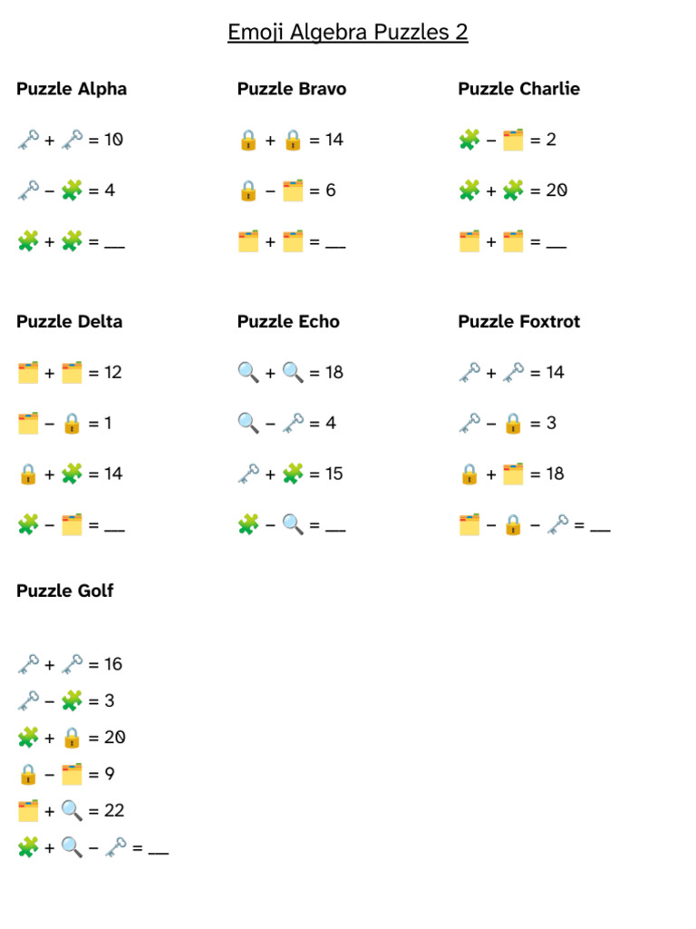 Picture Algebra #2 - Using Emojis Instead of Letter Variables | PDF