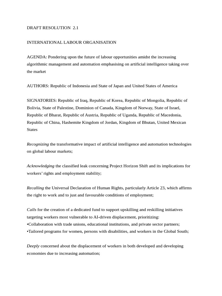 Draft Resolution 2.1 | PDF | International Labour Organization ...
