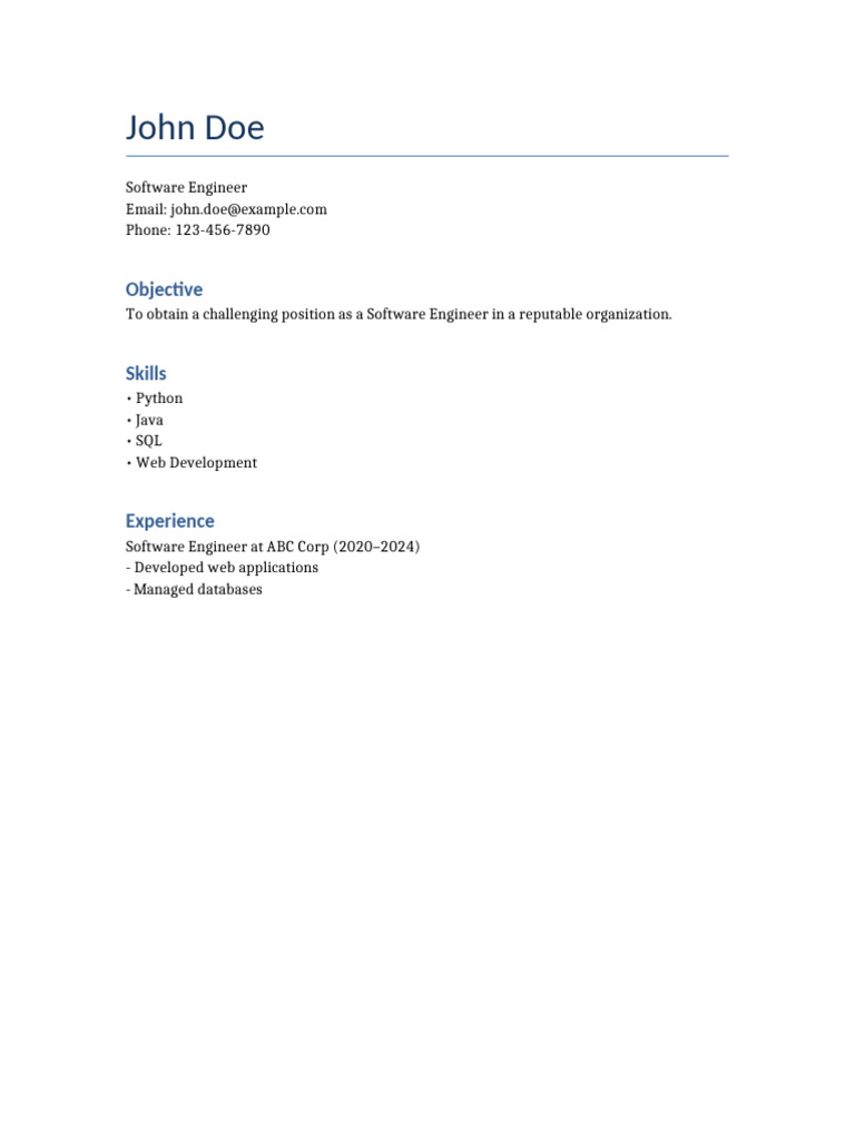 Software Engineer Resume of John Doe | PDF