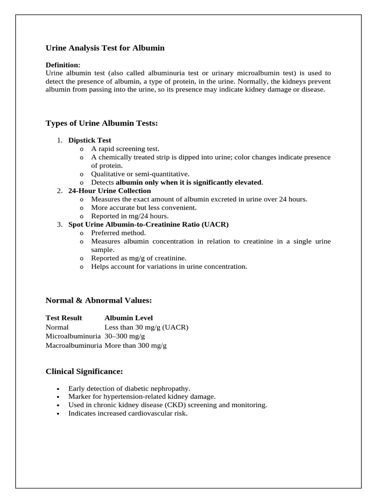 Urine Albumin Test: Detection Methods | PDF | Chronic Kidney Disease ...