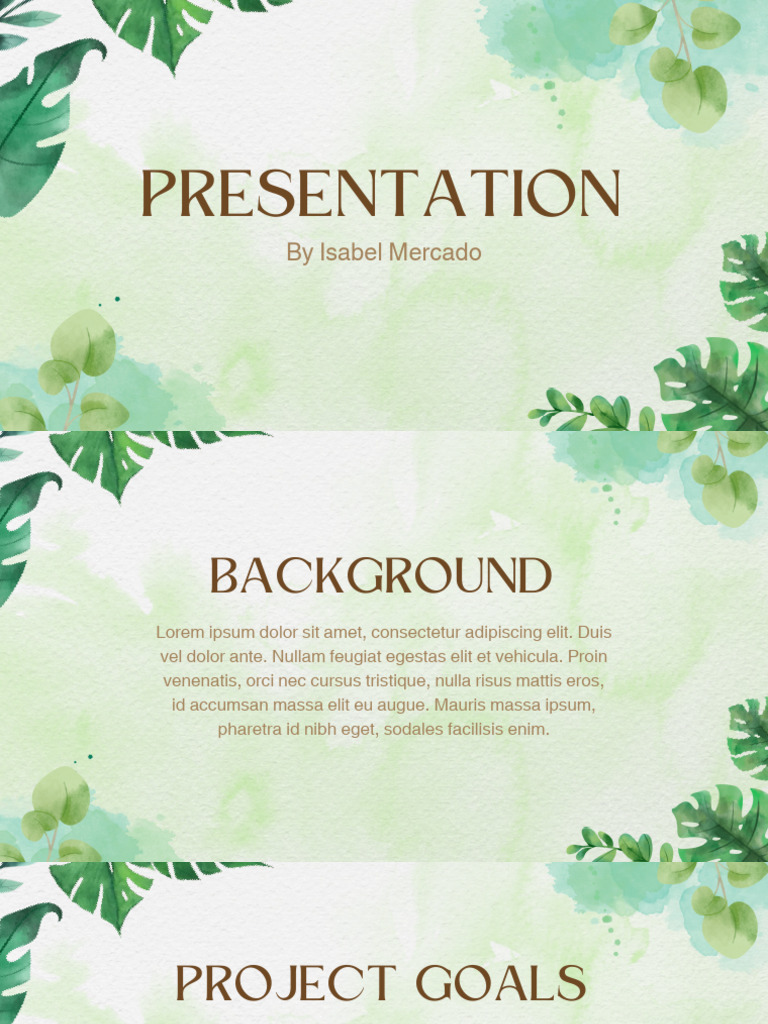 Green Leaves Background Watercolor Presentation PDF | PDF