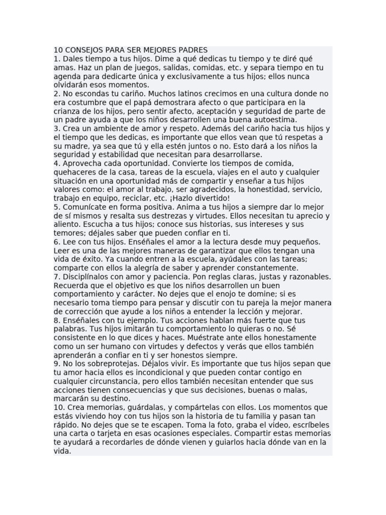 10 Consejos para Ser Mejores Padres | PDF | Amor