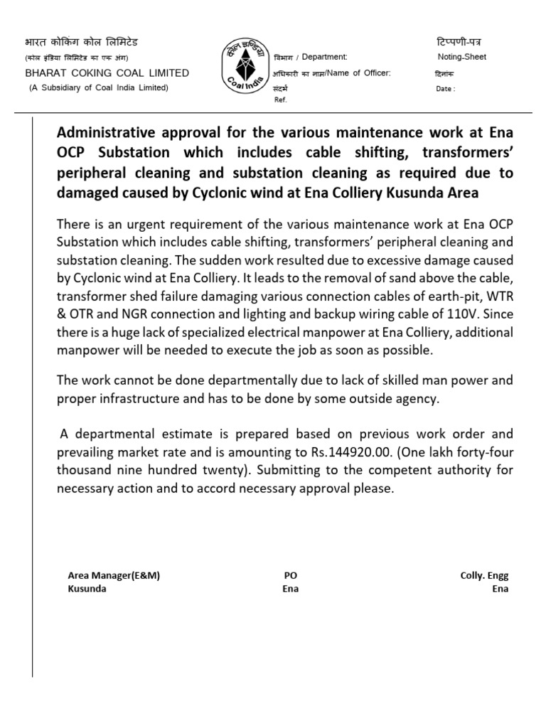 Ena OCP Substation Maintenance Approval | PDF