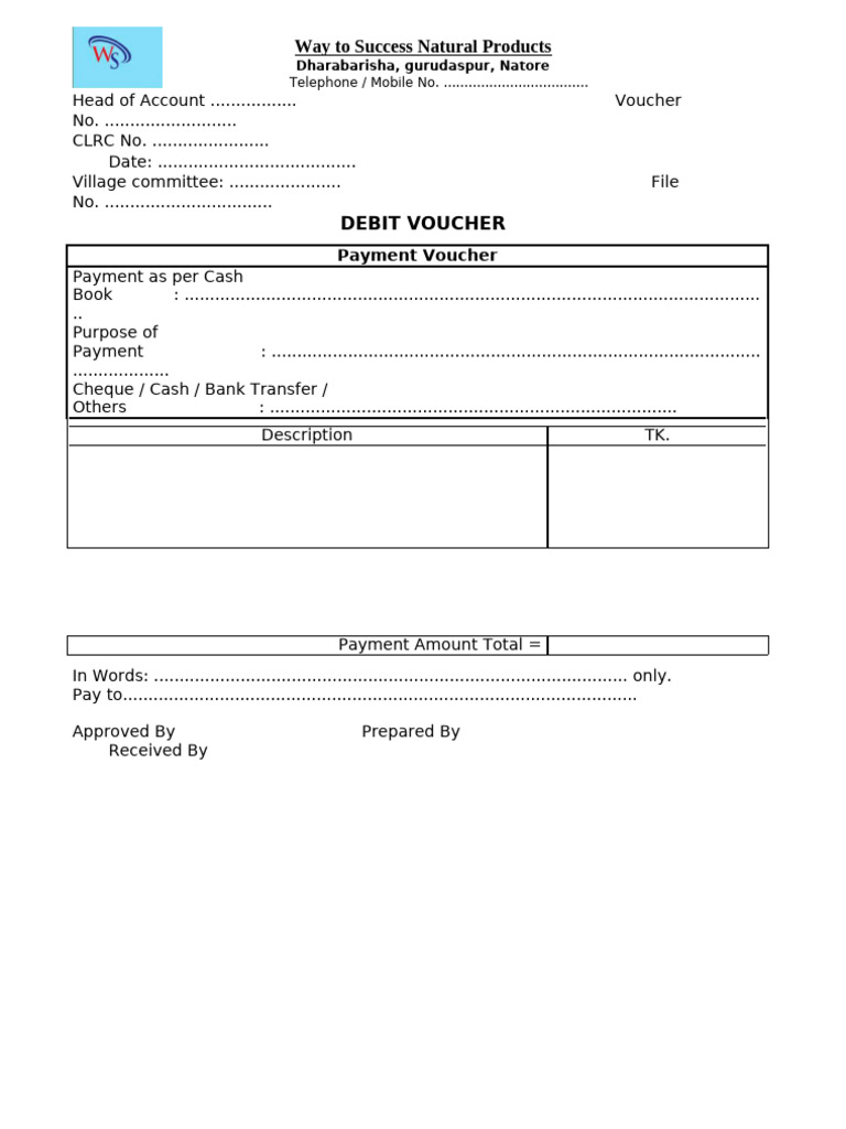 Debit Voucher Template Example | PDF