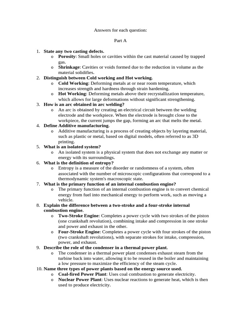 BE3152 Basic Mechanical Engineering Answer Keys | PDF | Welding ...