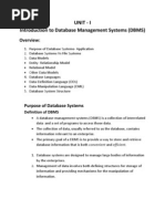 Unit - I Introduction To Database Management Systems (DBMS) : Overview