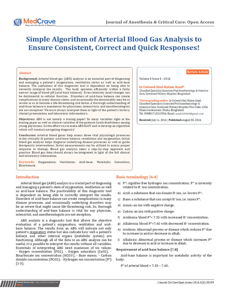 ABG Analysis: A Simple Interpretation Algorithm | PDF | Physiology ...