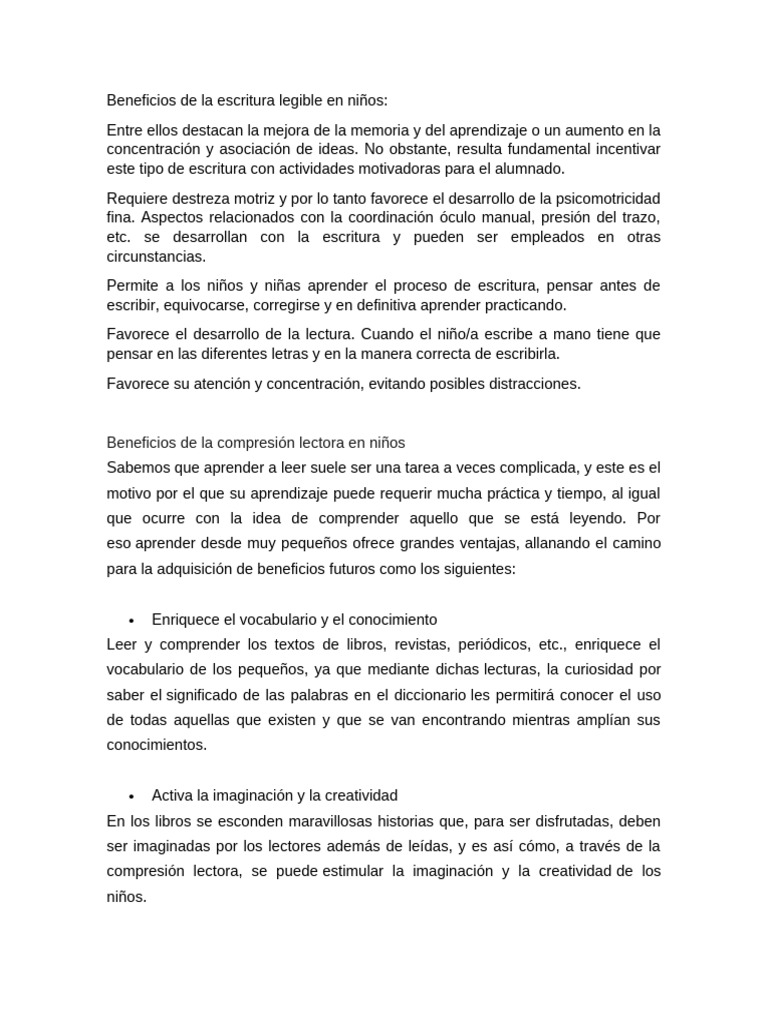 Beneficios de La Escritura Legible | PDF | Aprendizaje | Pensamiento