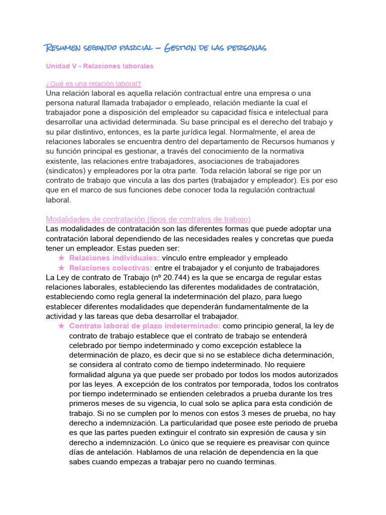 Resumen Segundo Parcial - Gestion de Las Personas | PDF | Derecho ...