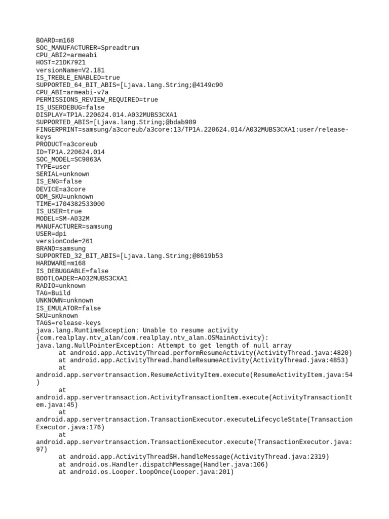 Samsung SM-A032M NullPointerException Error | PDF | Java (Programming ...