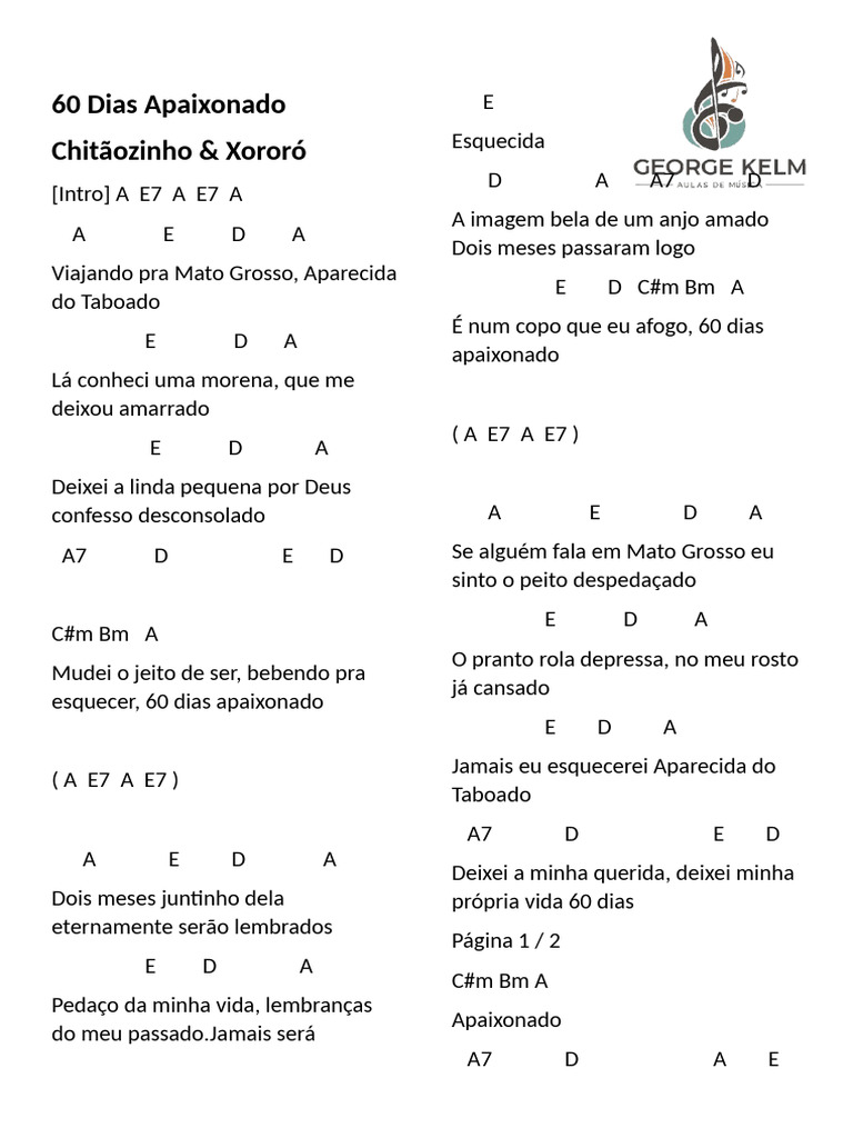 Letra da Música 60 Dias Apaixonado | PDF