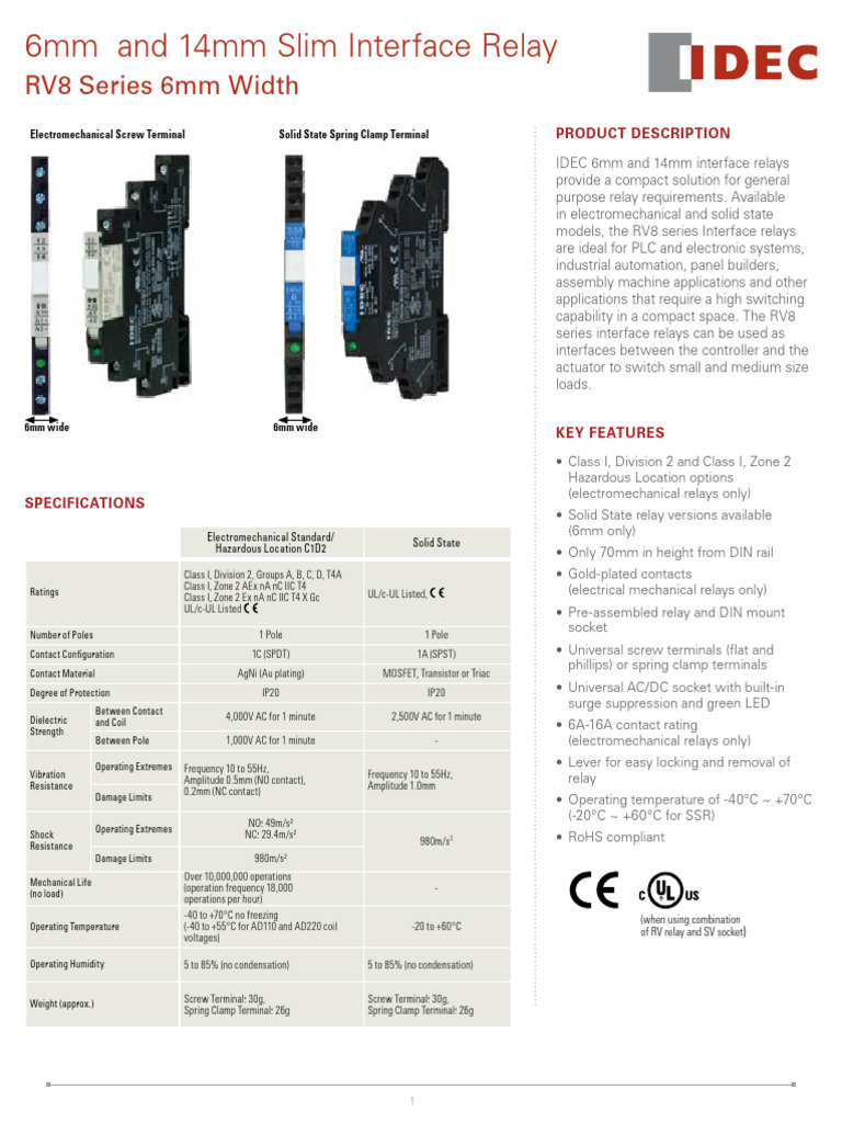 RV8 Series Slim Interface Relays | PDF | Relay | Alternating Current