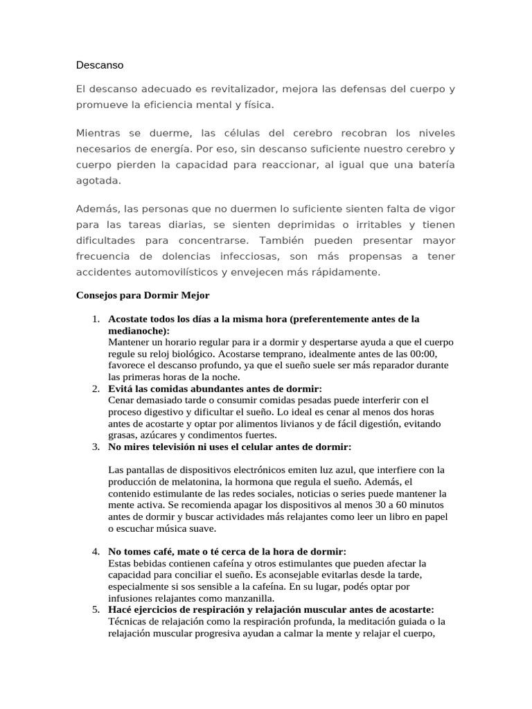 Descanso | PDF | Dormir | Digestión