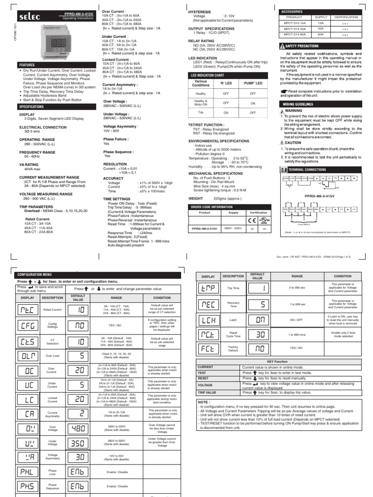 PPRD-4M-3-415V Manual | PDF | Relay | Power (Physics)