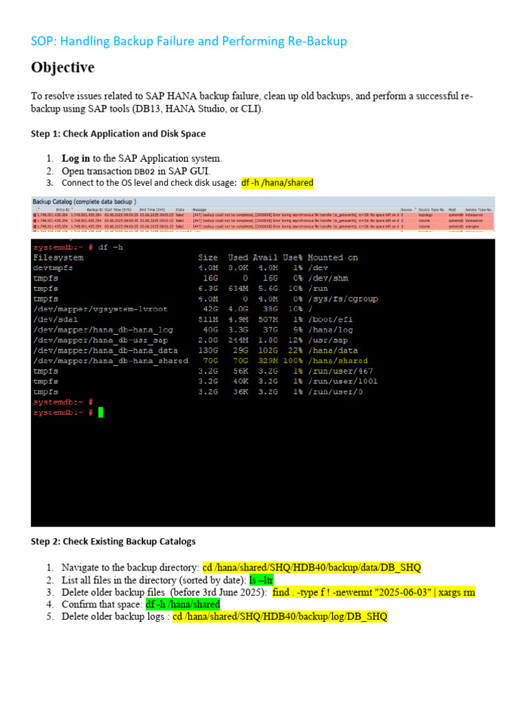 HANA Backup Recovery SOP | PDF