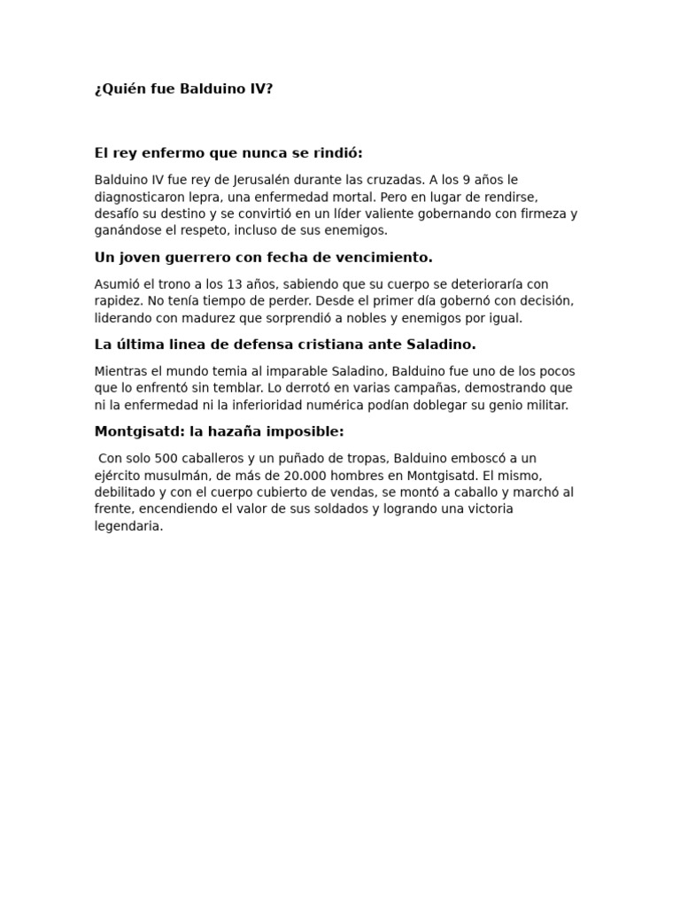 Balduino IV - Quién Fue.. OrtizCruzSofíaGuadalupe - 2DA | PDF