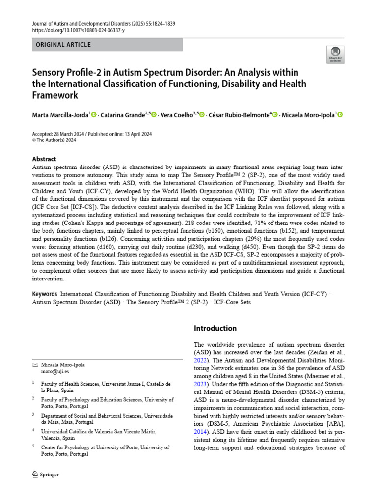 Sensory Profile-2 and ASD: ICF Analysis | PDF | Autism | Mental Disorder
