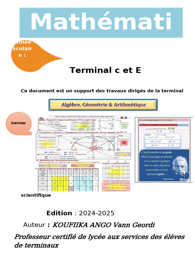 Mathématiques Terminale C et E 2024-2025 | PDF