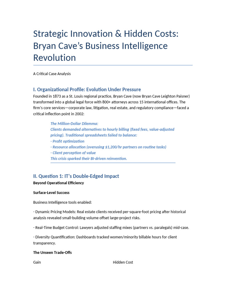 Bryan Cave Case Analysis | PDF | Pricing | Opportunity Cost