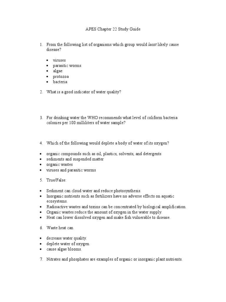 APES Chapter 22 Study Guide Eutrophication Oil Spill