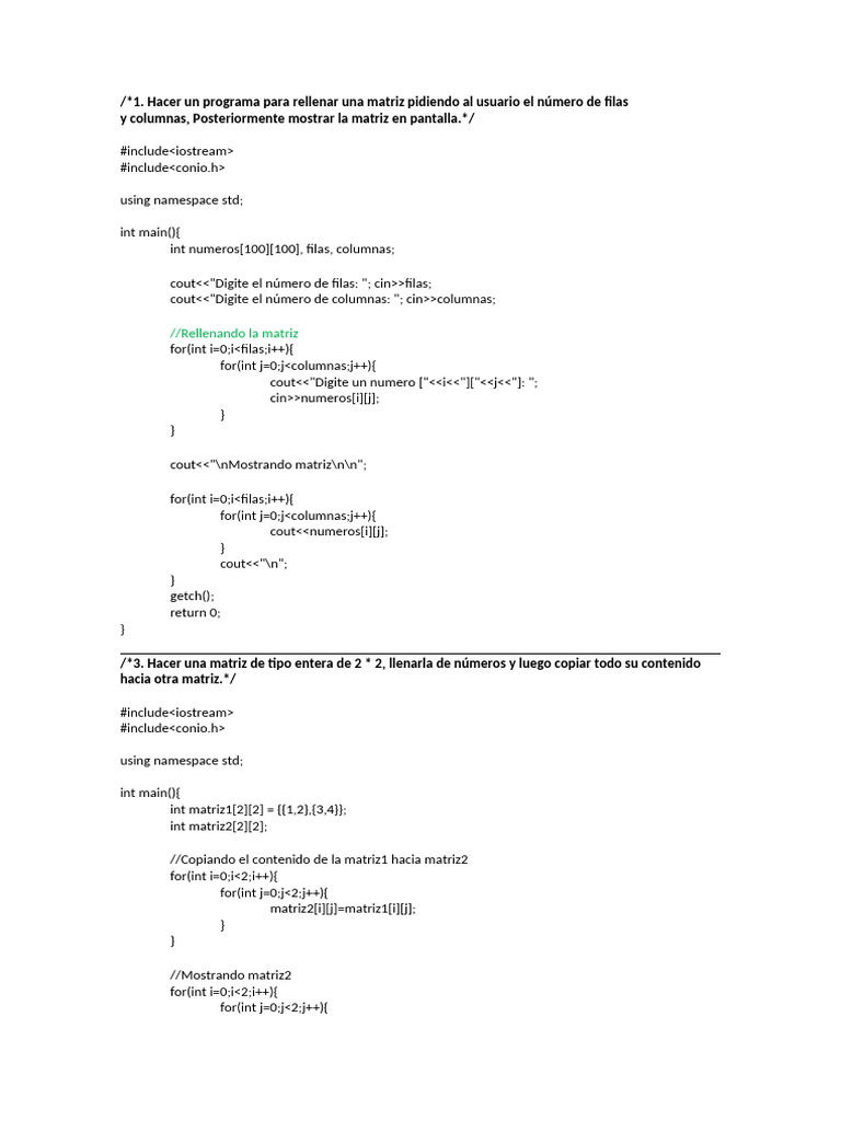 Programas en C++ para Manipular Matrices | PDF | Gestión de datos ...